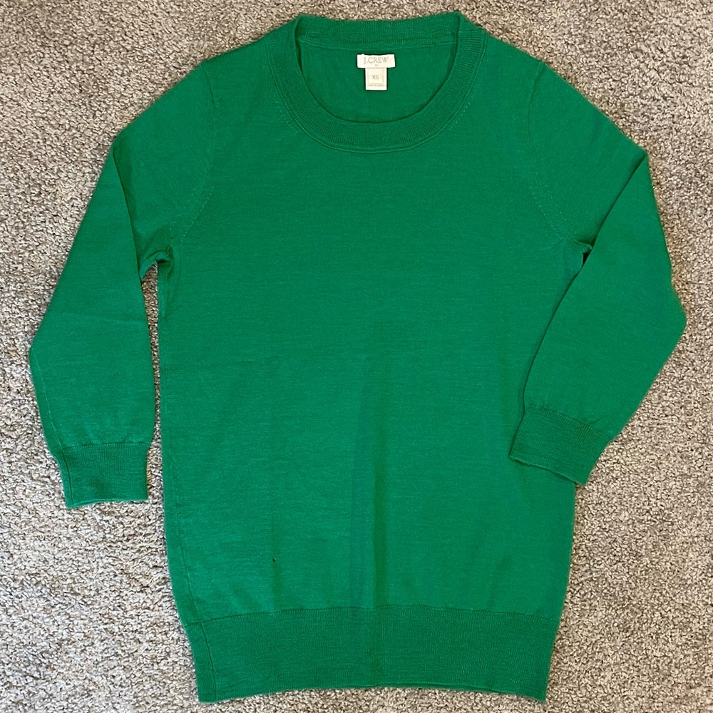 J. Crew Factory Charley 3/4 Sleeved Sweater. Green. 100% Merino Wool. Size XS.